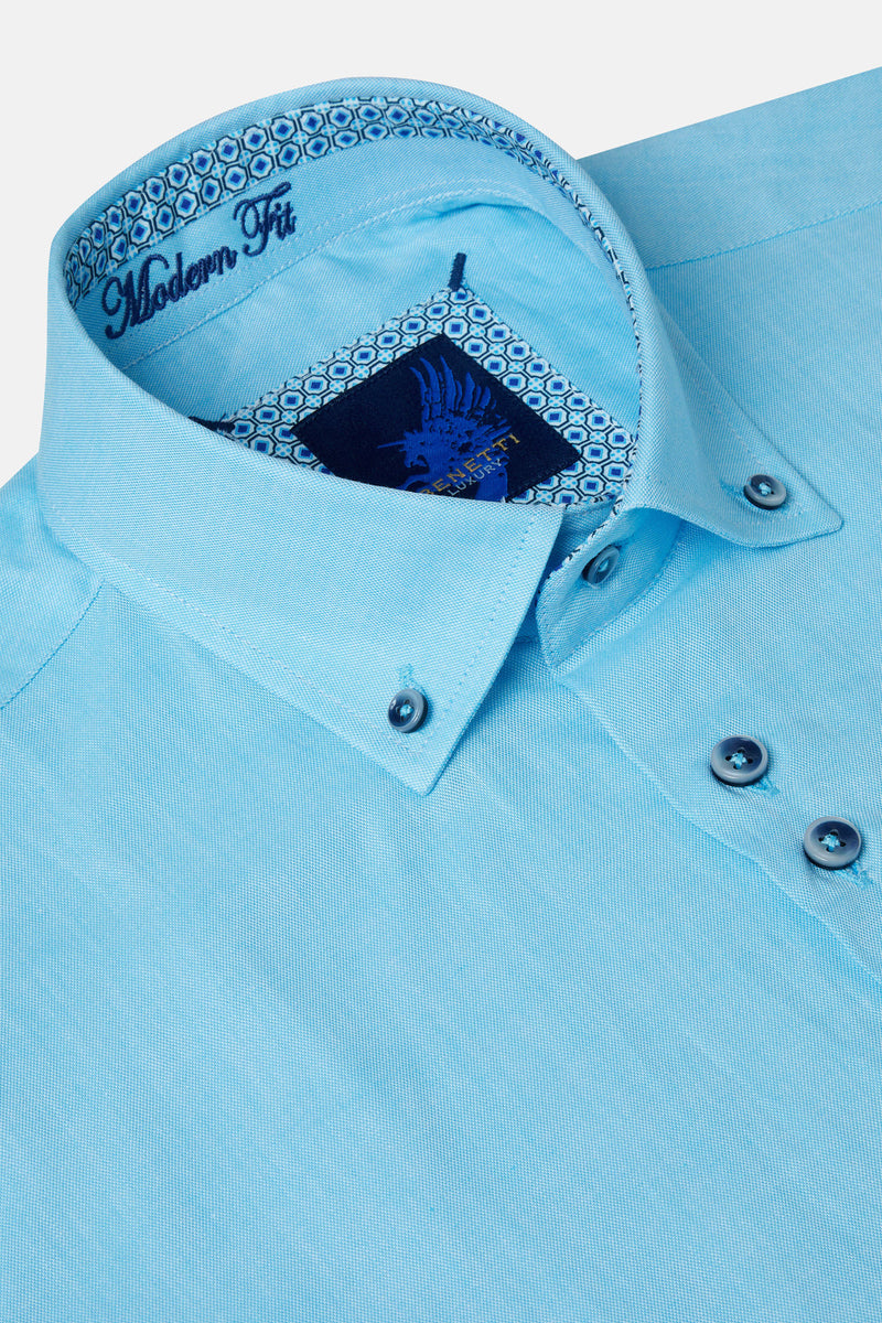 Benetti Menswear Oxford Aqua Short Sleeve Shirt 